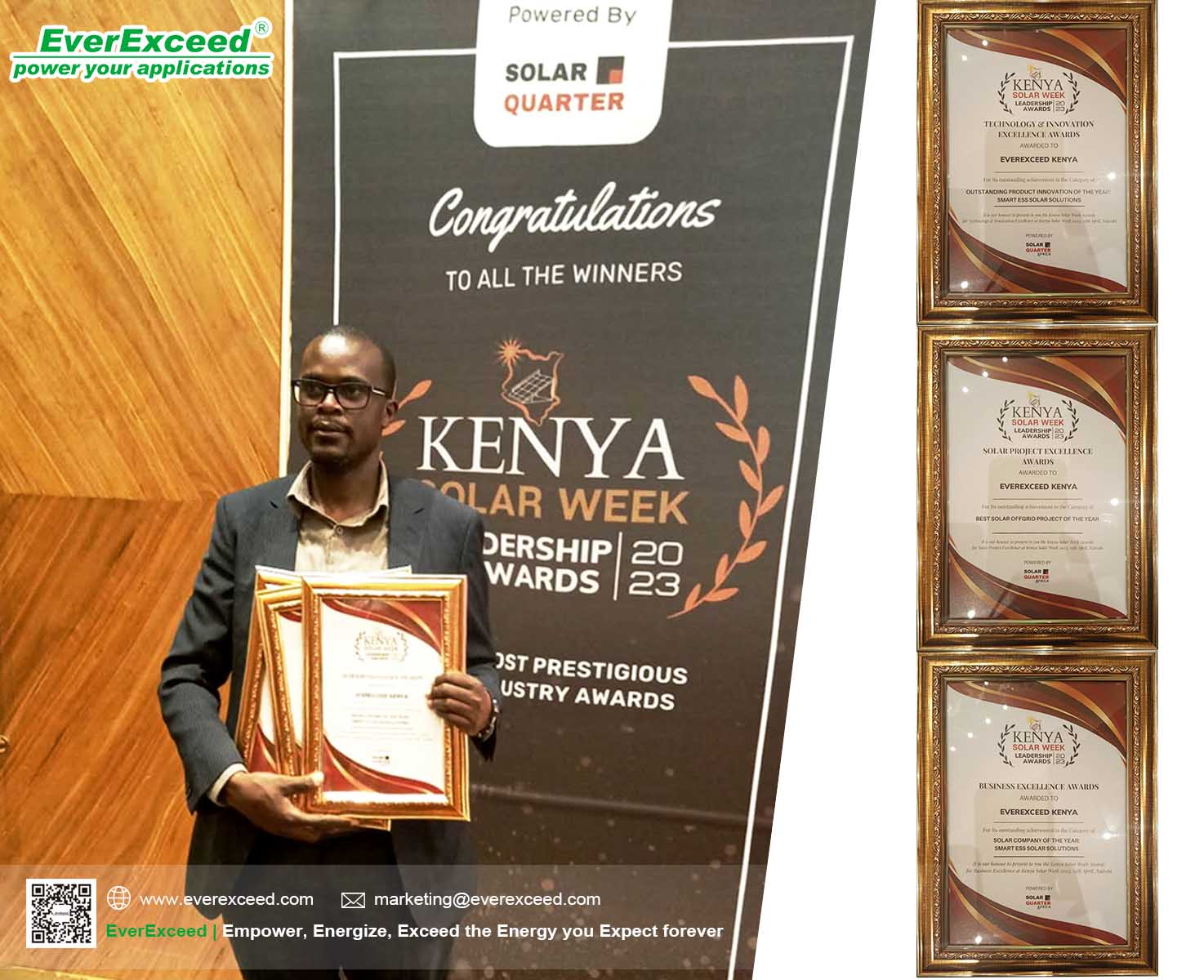 EverExceed Kenya คว้ารางวัลความเป็นเลิศสามรางวัลในงาน Kenya Solar Week 2023